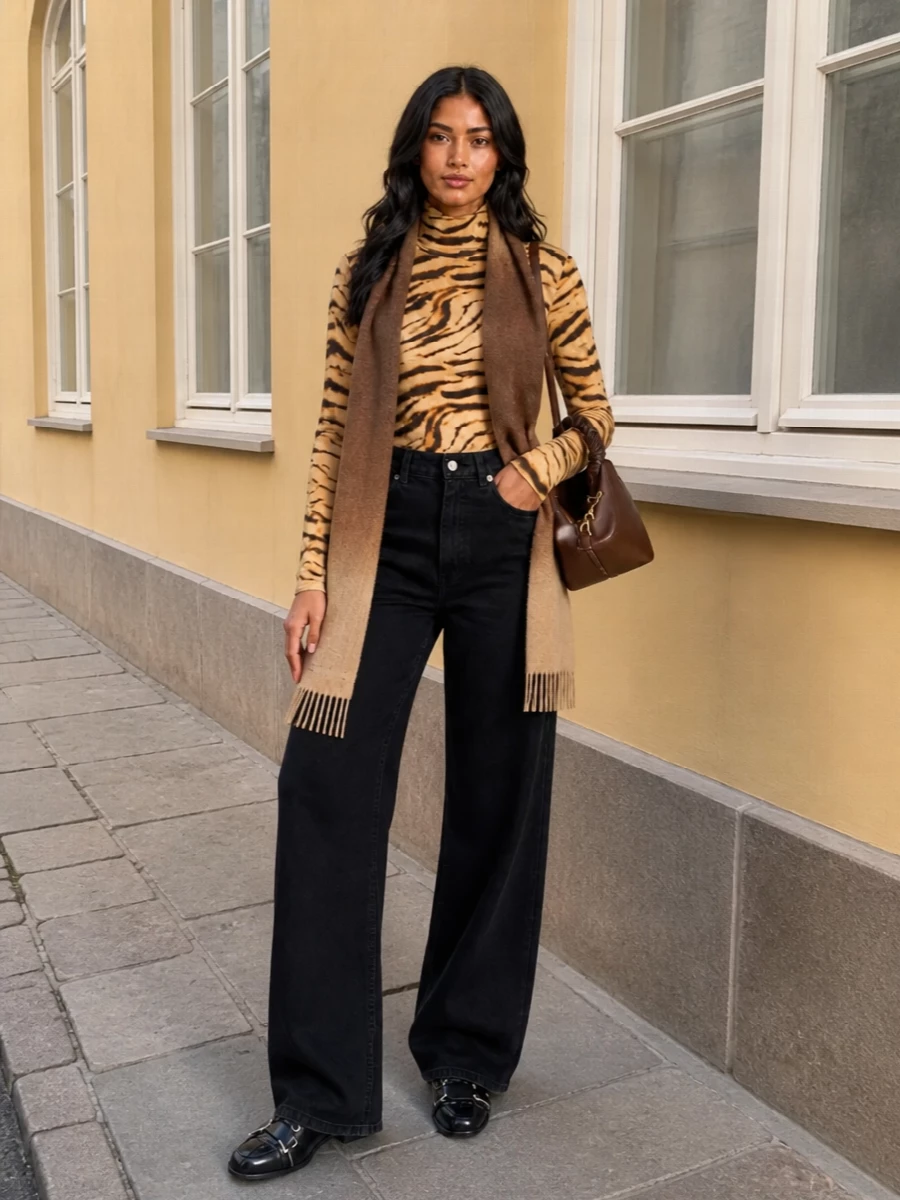 Ganni tiger turtleneck black wide leg jeans