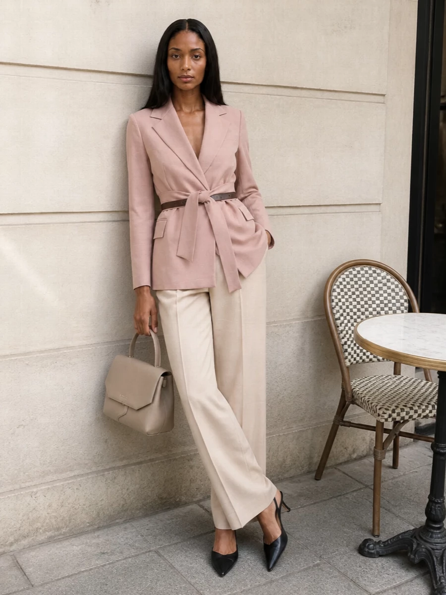 Max mara blush blazer beige wide leg trousers