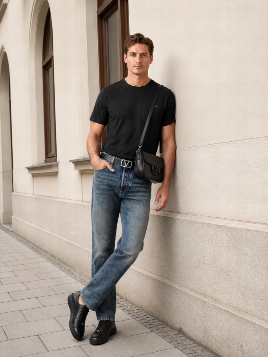 Valentino garavani mens jeans black tee sneakers