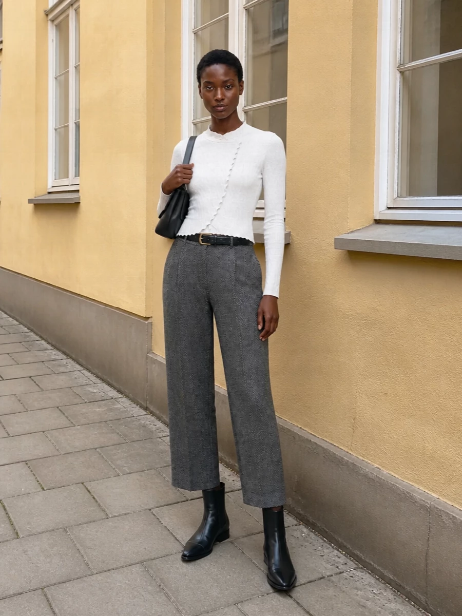 Emporio armani herringbone trousers knit boots