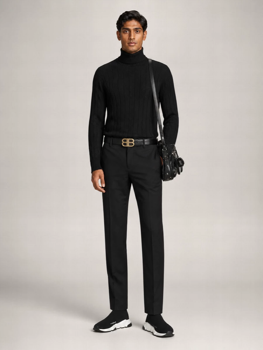 Balenciaga Silk Oversized Ribbed Mock Turtleneck Sweater