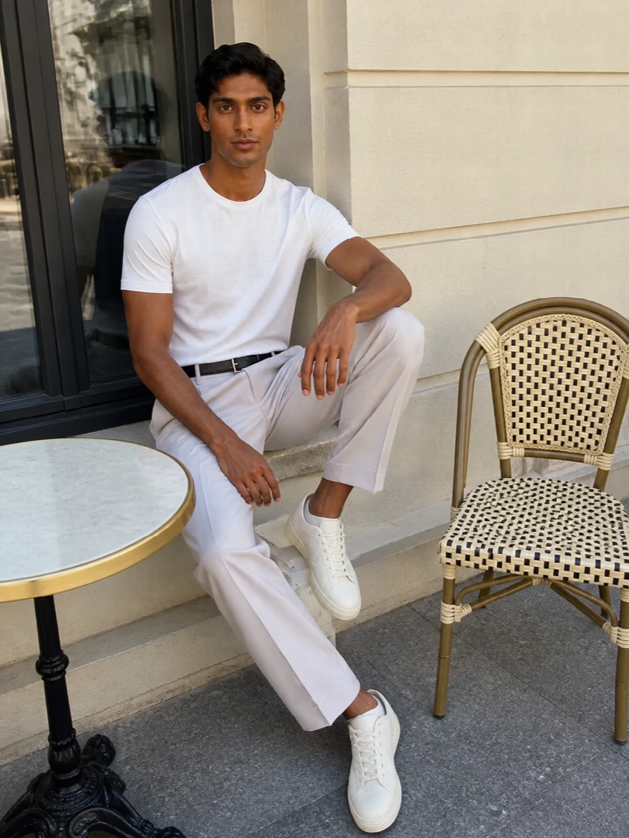Tom ford white tee stone pleated trousers sneakers