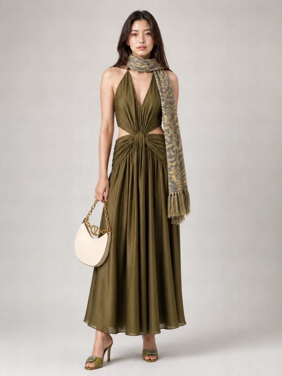 Zimmermann Silk V-Neck Open-Back Maxi Dress