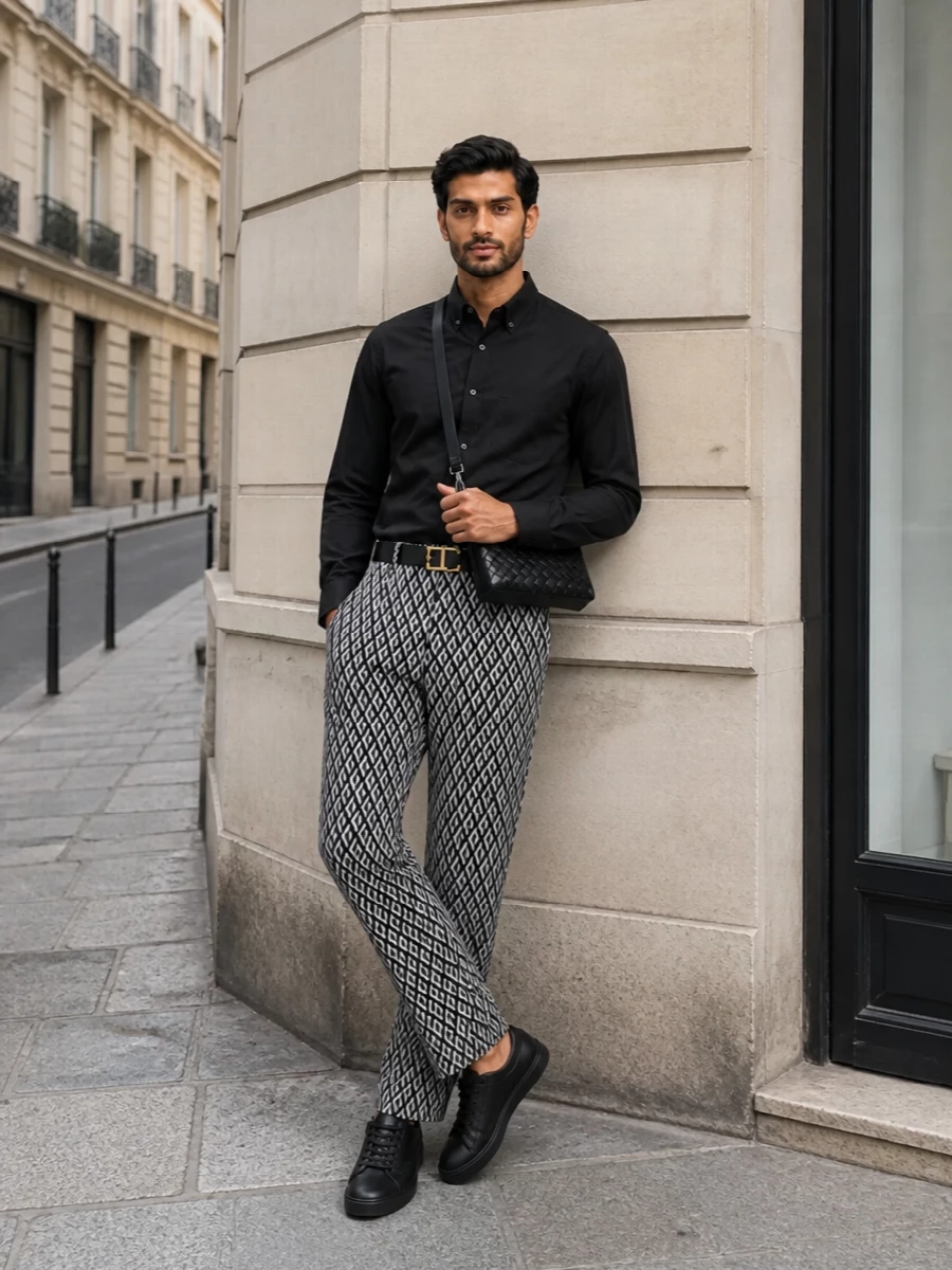 Tom ford geometric trousers black shirt outfit