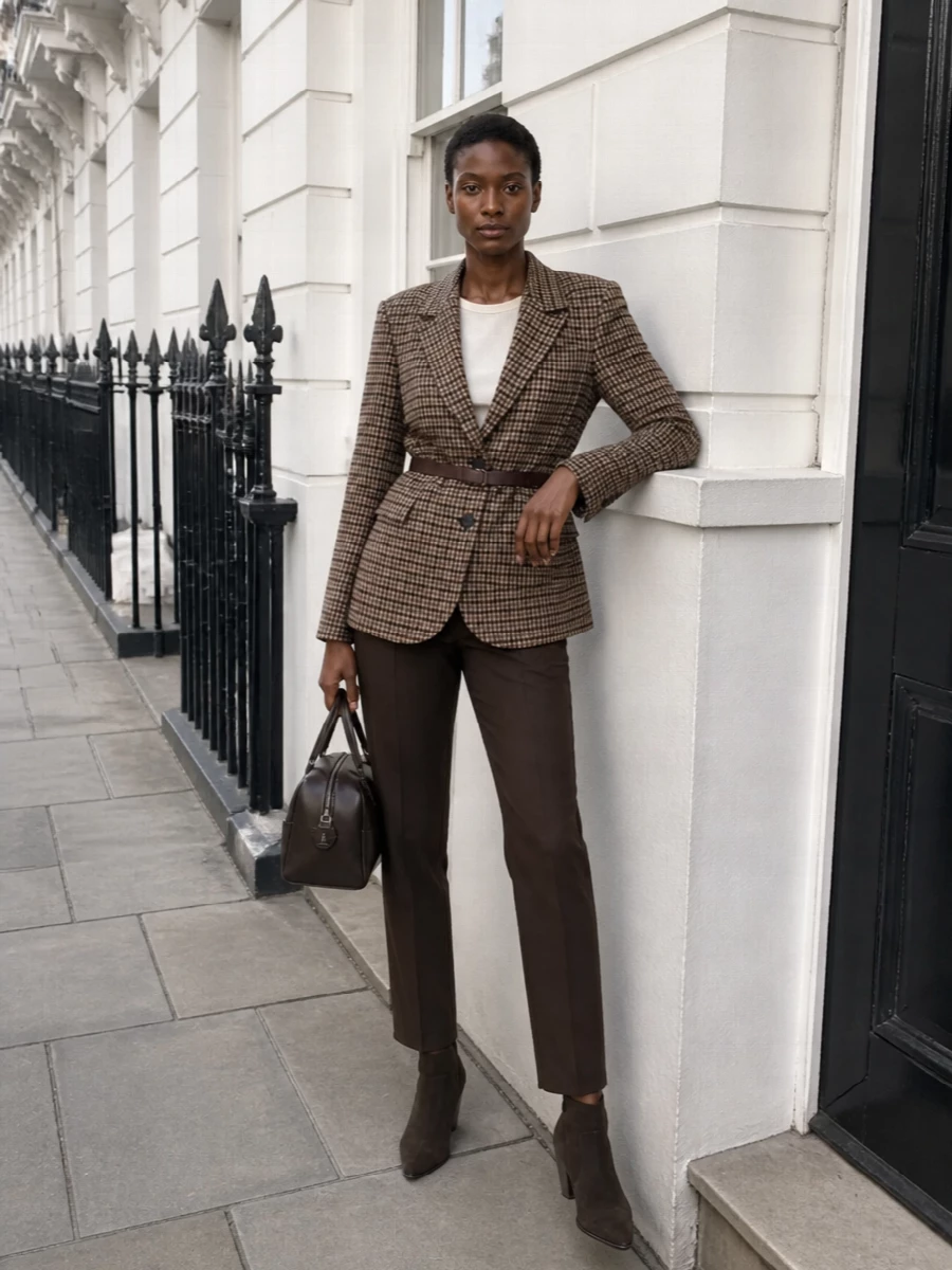 Brunello cucinelli checked blazer brown trousers