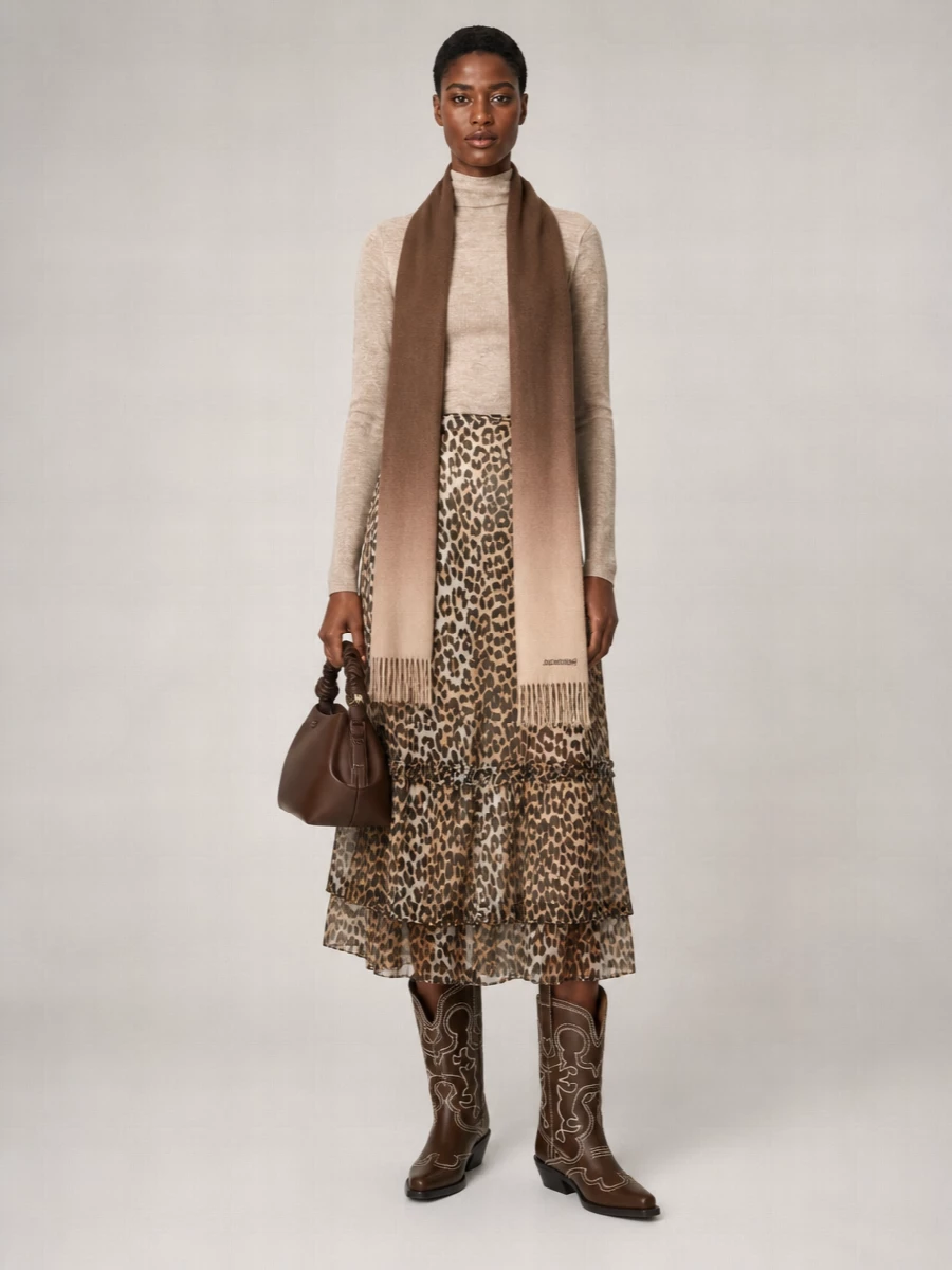 Ganni Leopard-Print Midi A-Line Skirt
