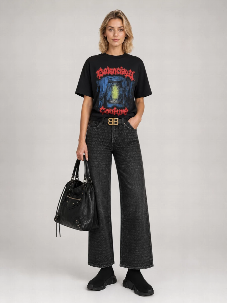 Balenciaga Logo Print Cotton Medium Fit T-Shirt