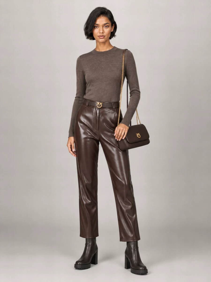 Pinko Leather Balloon High-Rise Trousers