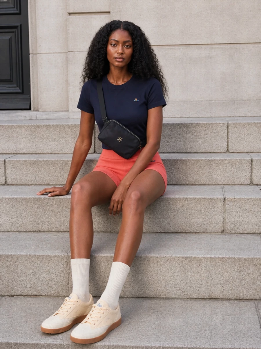 Vivienne westwood coral knit shorts navy tee outfit