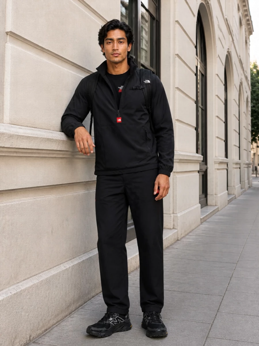 The north face black technical windbreaker outfit