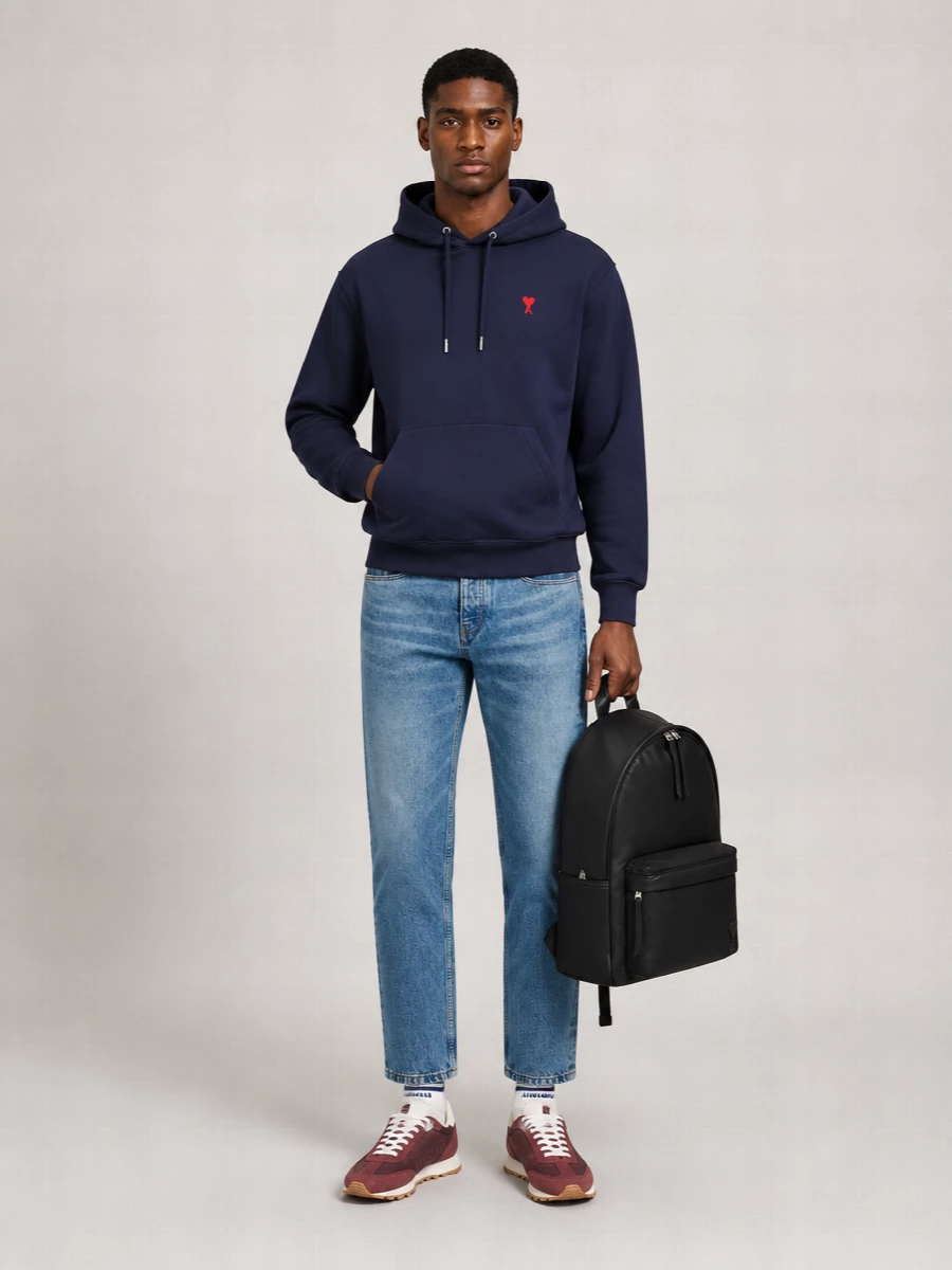 Ami Paris Cotton Logo-Embroidered Hoodie