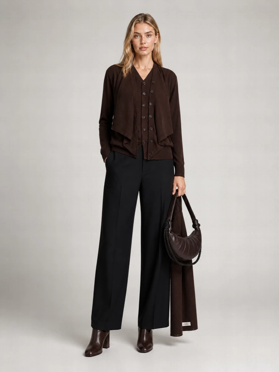 Lemaire Wool V-Neck Draped Ribbed Cardigan