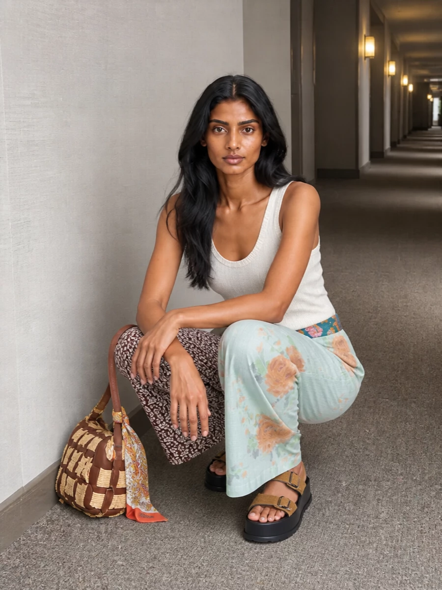 Moschino floral wide leg trousers outfit