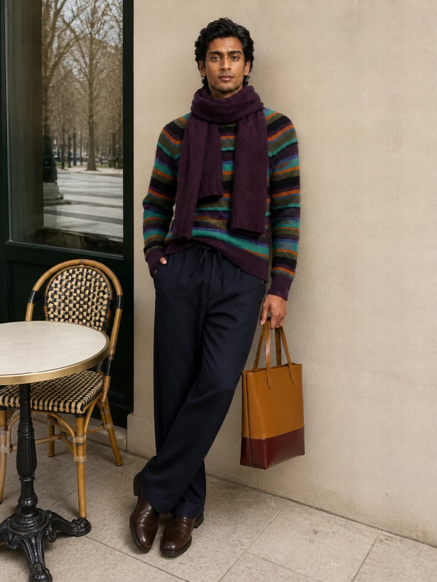 Dries van noten striped sweater wide leg trousers