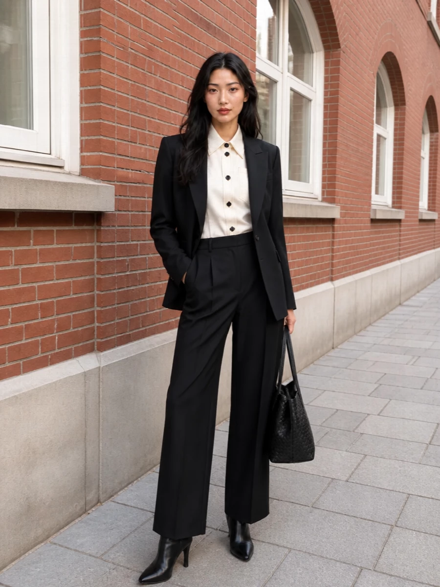 Bottega veneta black blazer wide leg trousers
