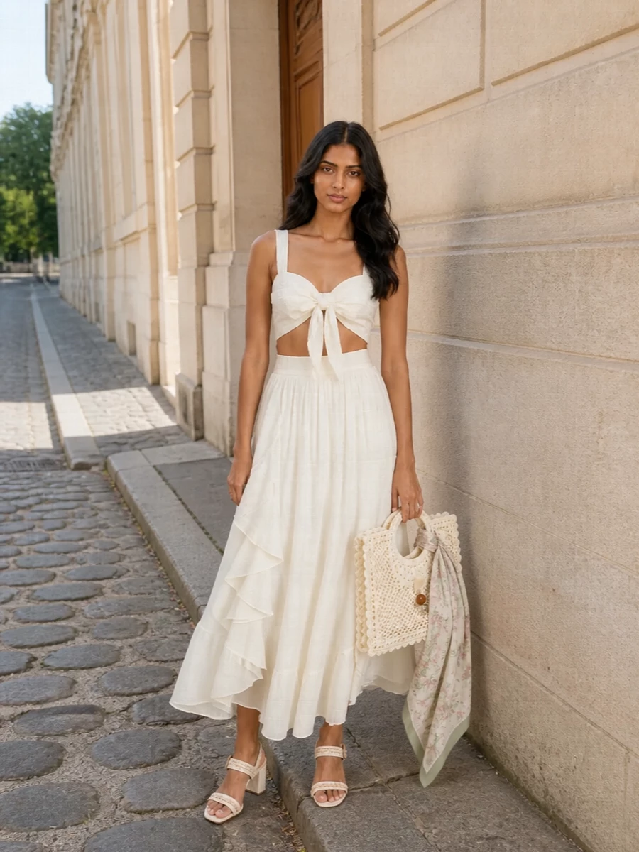 Zimmermann white cropped top ivory ruffle midi