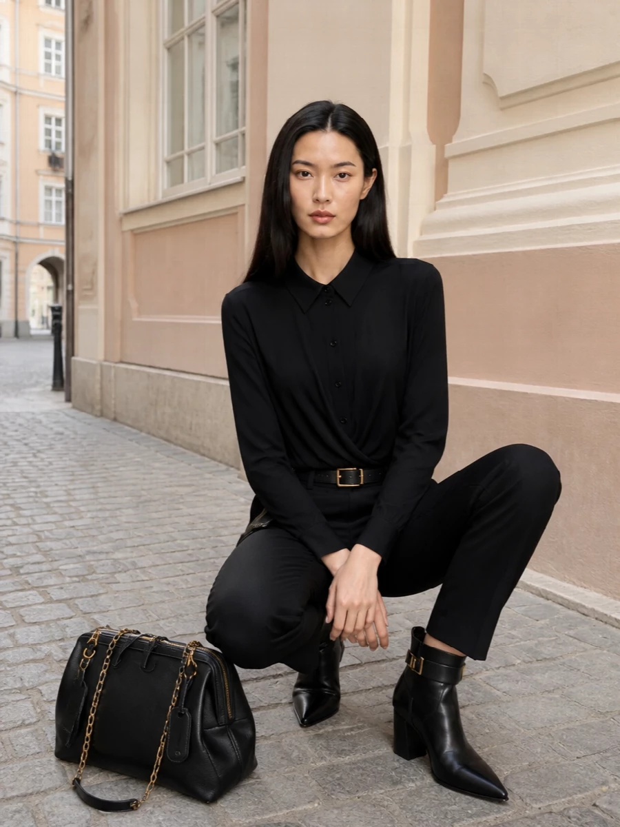 Elisabetta franchi black trousers ferragamo boots