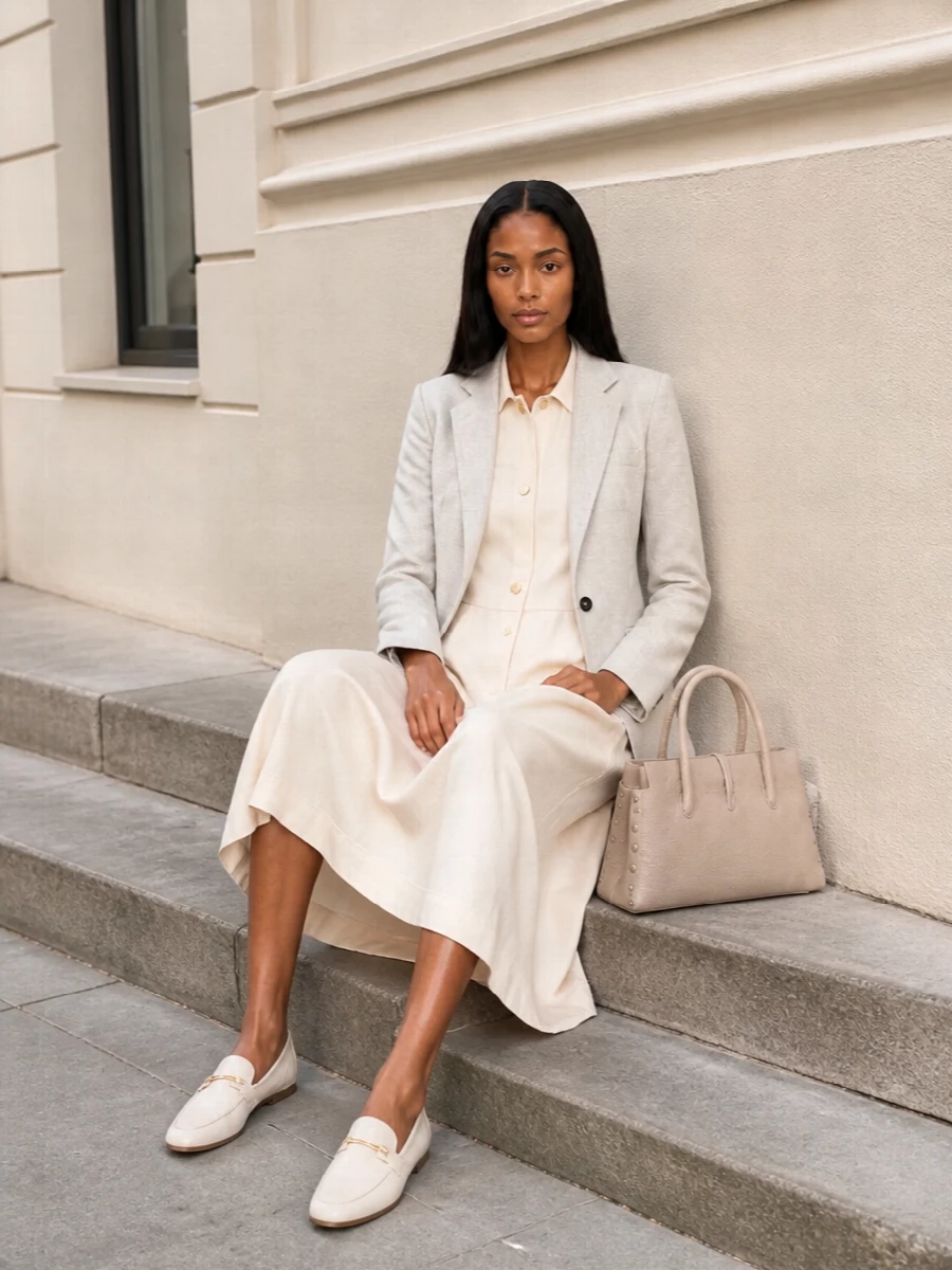 Tagliatore blazer s max mara beige midi dress outfit