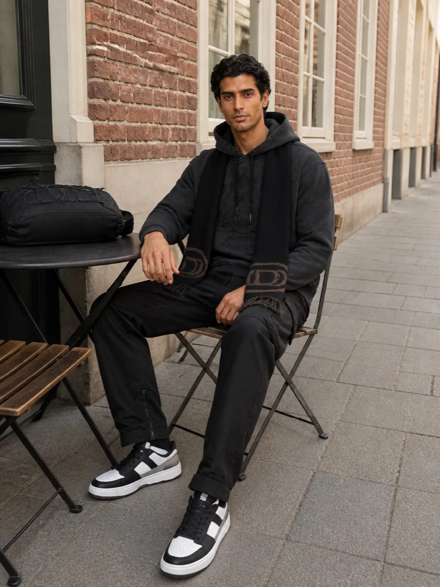 Diesel hoodie black cargo pants sneakers
