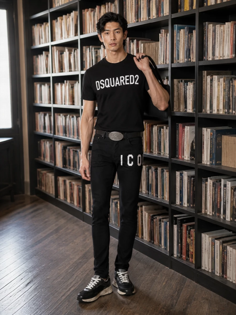 Dsquared2 black skinny jeans logo tee outfit