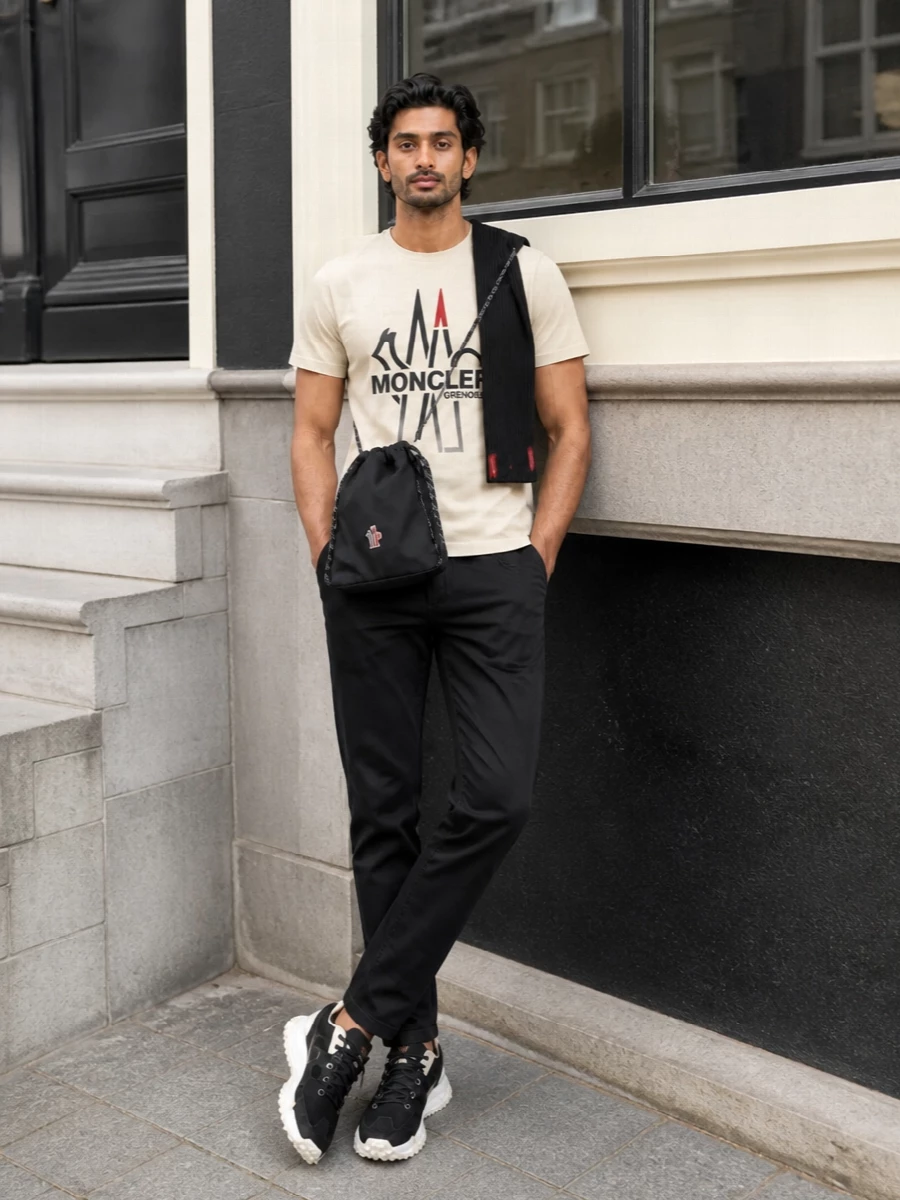 Moncler grenoble logo tee black jeans outfit
