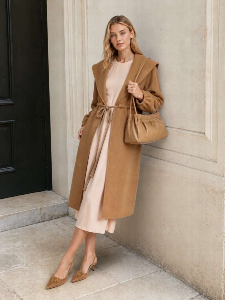 Blush cape midi dress cocoon coat outfit ideas