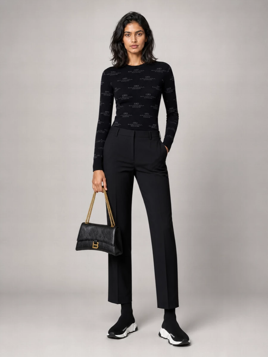 Balenciaga Logo-Print Crew-Neck Long-Sleeve Jumper