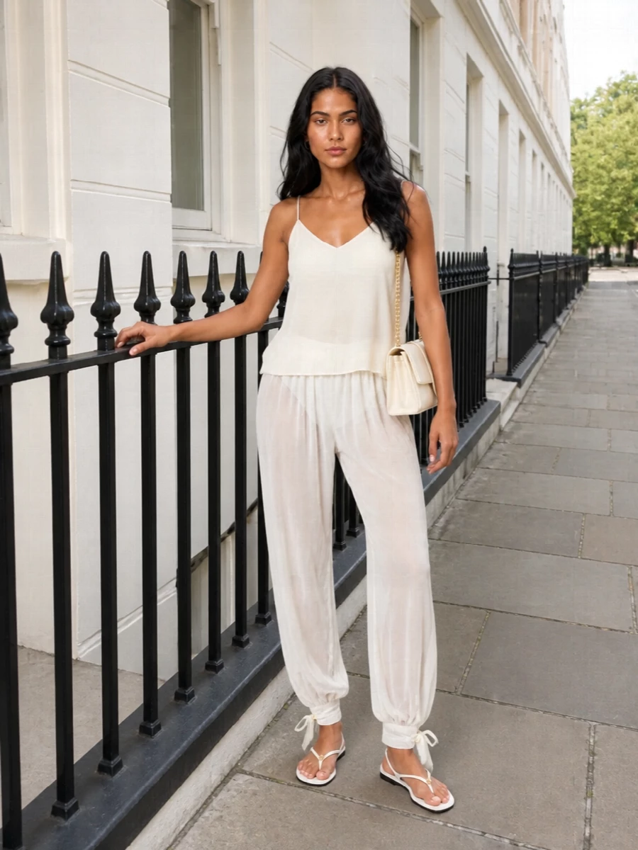 Fabiana filippi ivory camisole sheer jogger outfit