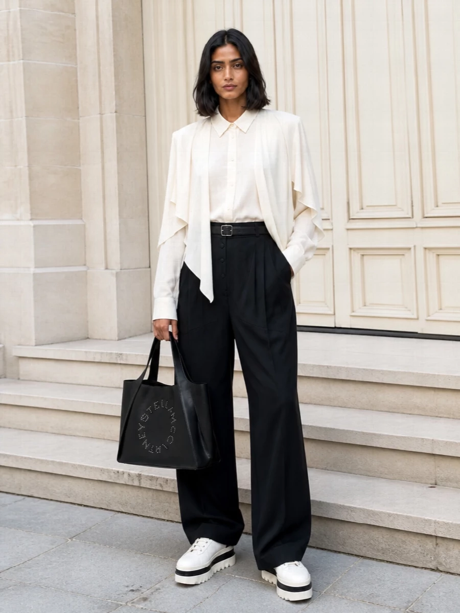 Stella mccartney black wide leg trousers outfit