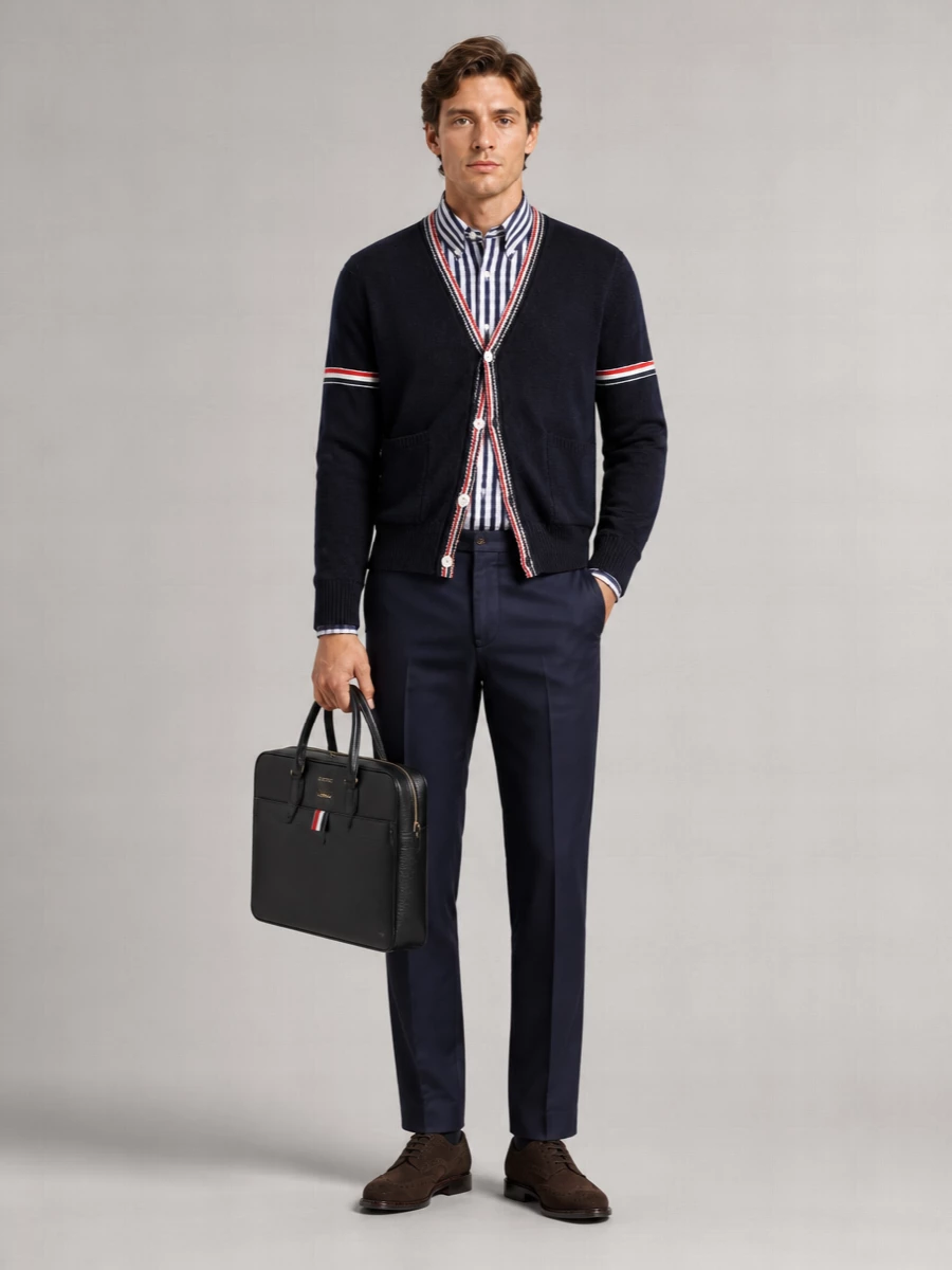 Thom Browne Wool Mohair V-Neck Ribbed Cardigan