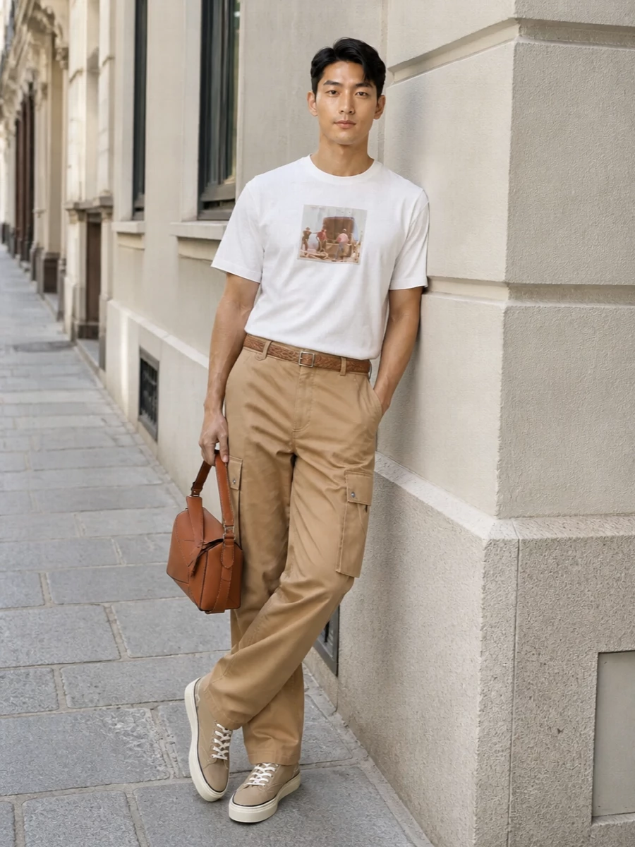Jacquemus cargo trousers loewe shoulder bag outfit