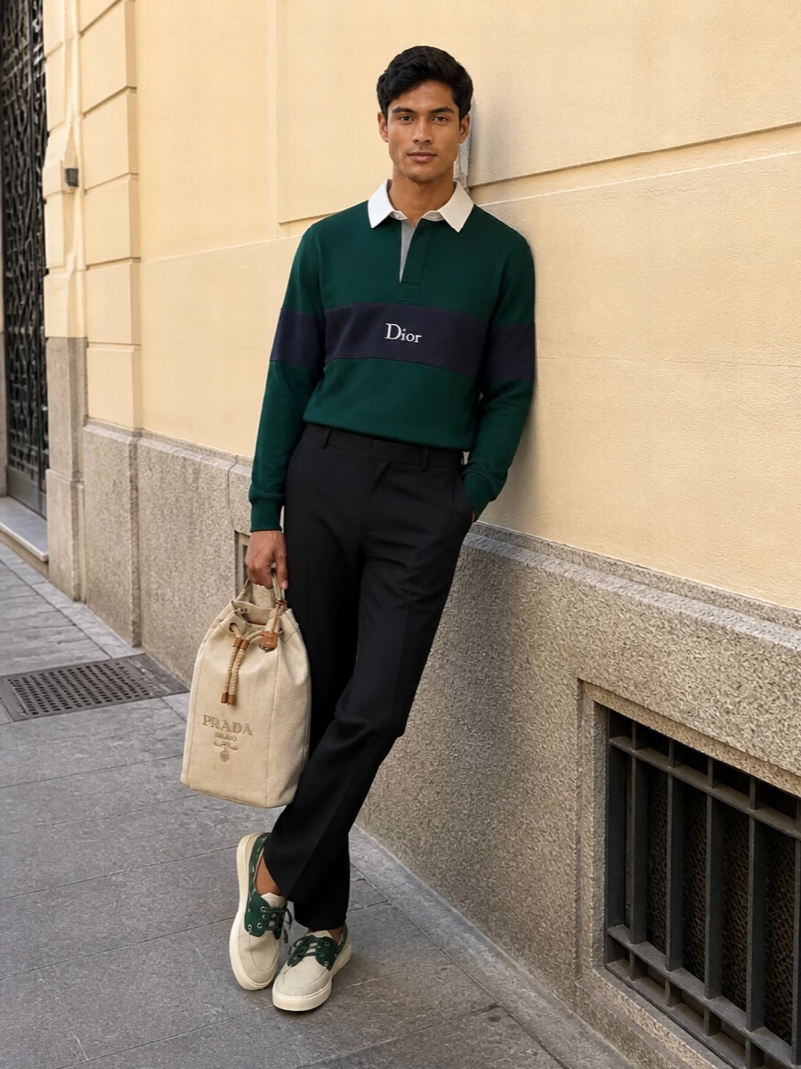 Dior rugby charcoal trousers boat shoes