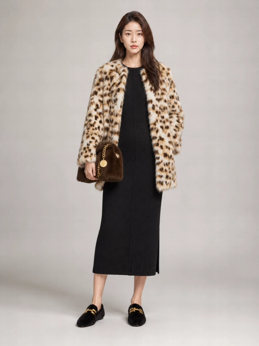 Loulou Studio Faux Fur Animal-Print Collarless Coat