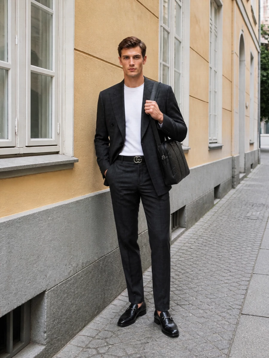 Gucci charcoal double breasted blazer slim trouser
