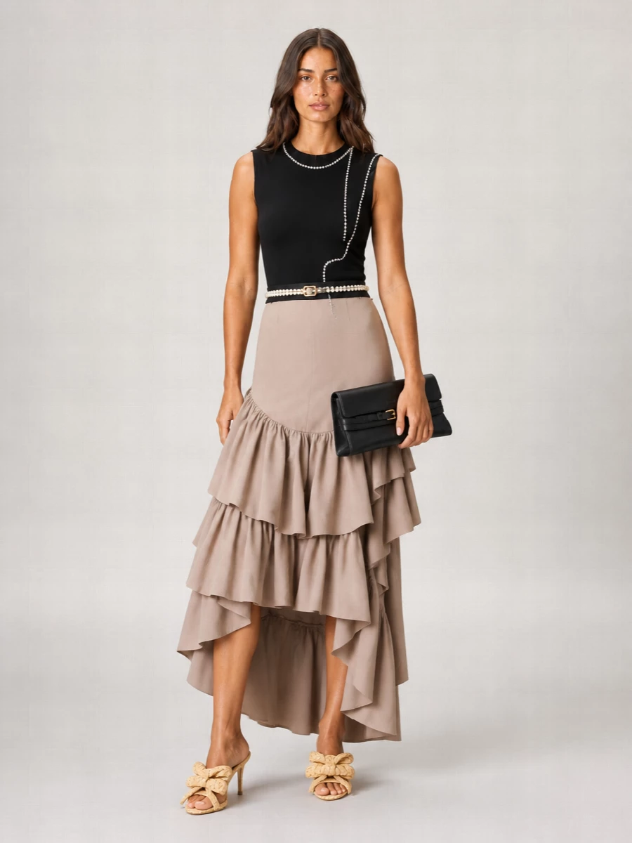Moschino Cotton Asymmetric Ruffled Maxi Skirt