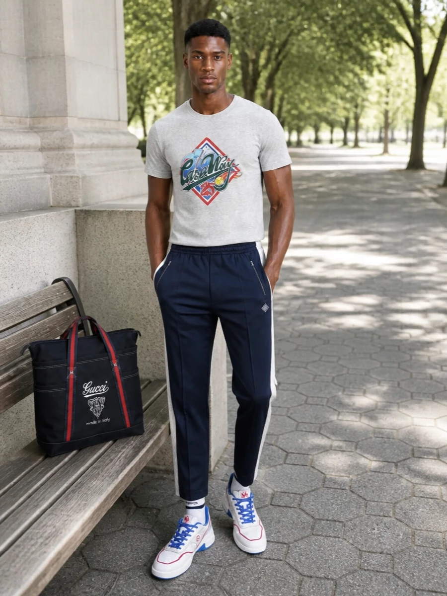Casablanca tennis graphic outfit navy track pants