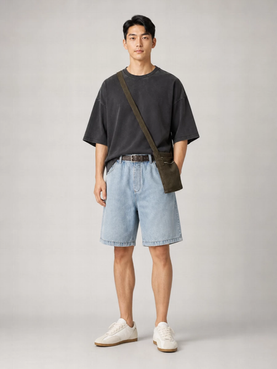 Entire Studios Denim Wide-Leg Bermuda Shorts