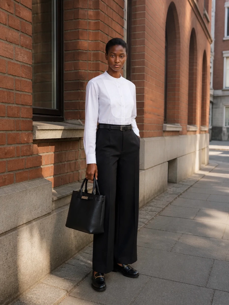 Semicouture shirt wide leg trousers loafers