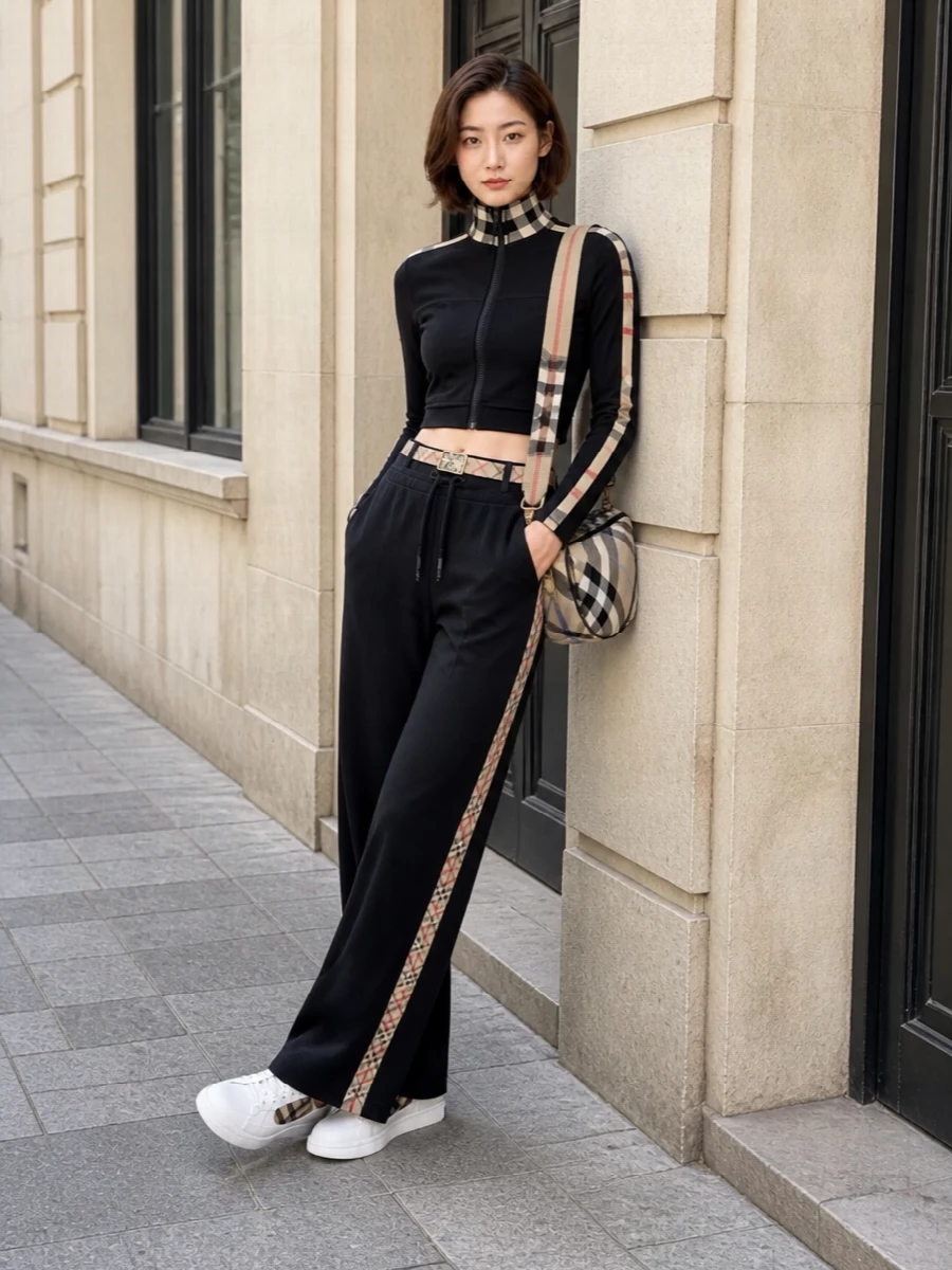 Burberry women track set wide leg pants