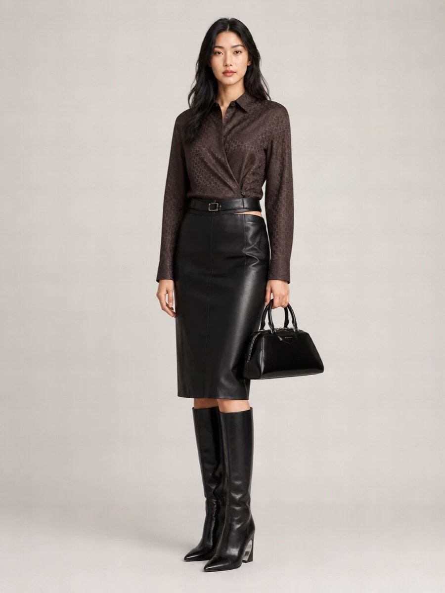 Fendi Leather Cutout Knee-Length Straight Skirt