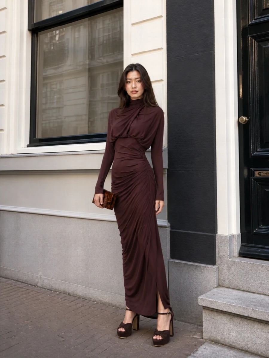 Balmain chocolate gown jimmy choo platform heels