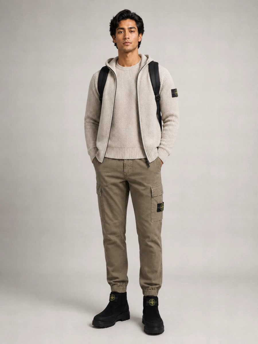 Stone Island cashmere textured-knit zip-up hooded jacket