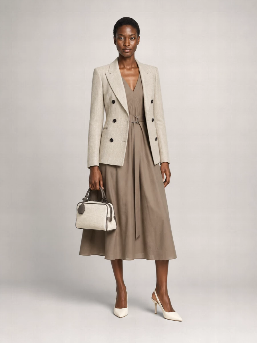 Brunello Cucinelli Linen Blend Double-Breasted Herringbone Blazer