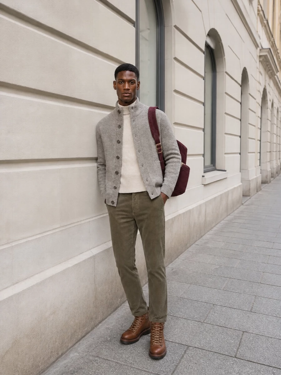 Brunello cucinelli taupe knit jacket outfit men