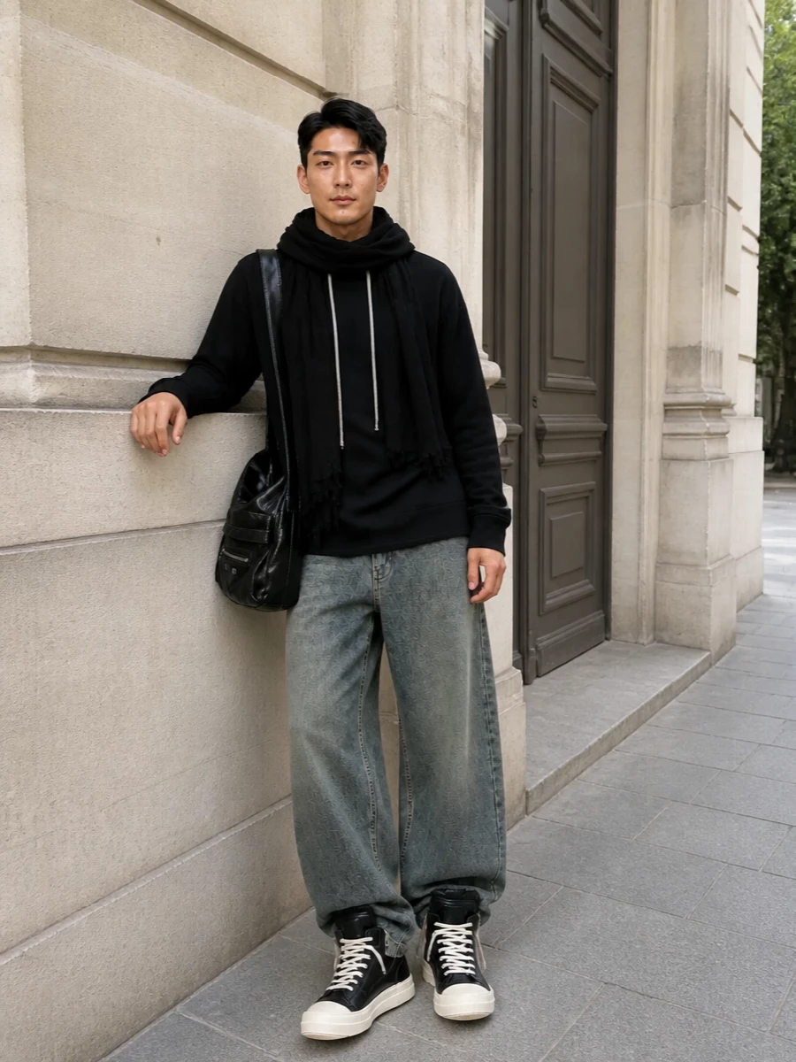 Rick owens drkshdw wide leg jeans black hoodie