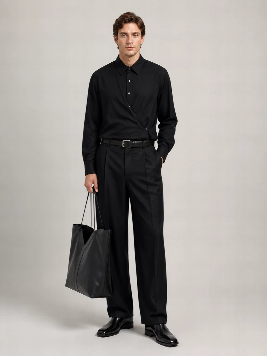 Lemaire Silk Blend Asymmetric Long Sleeve Shirt