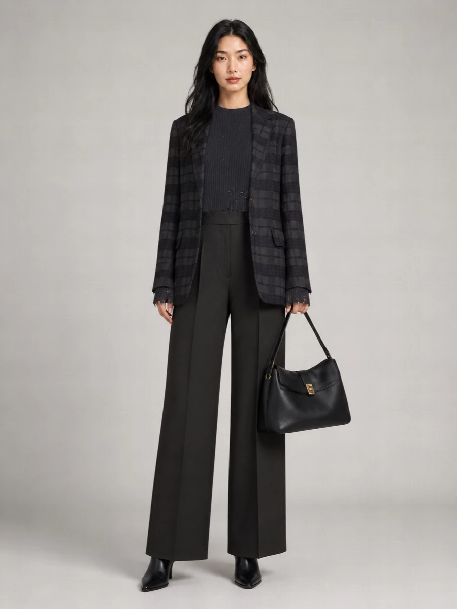 Uma Wang Virgin Wool V Neck Long Sleeve Blazer