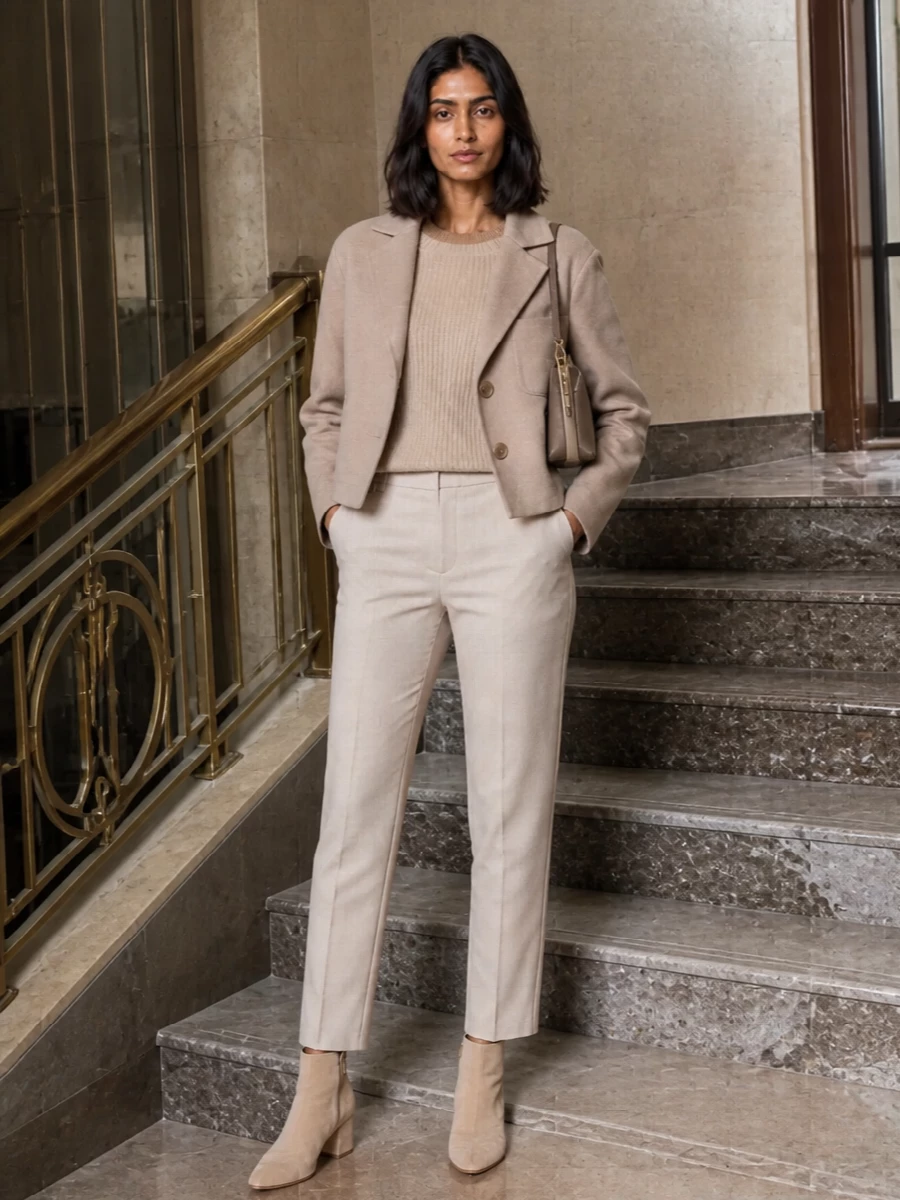 Max mara beige blazer tonal trousers outfit