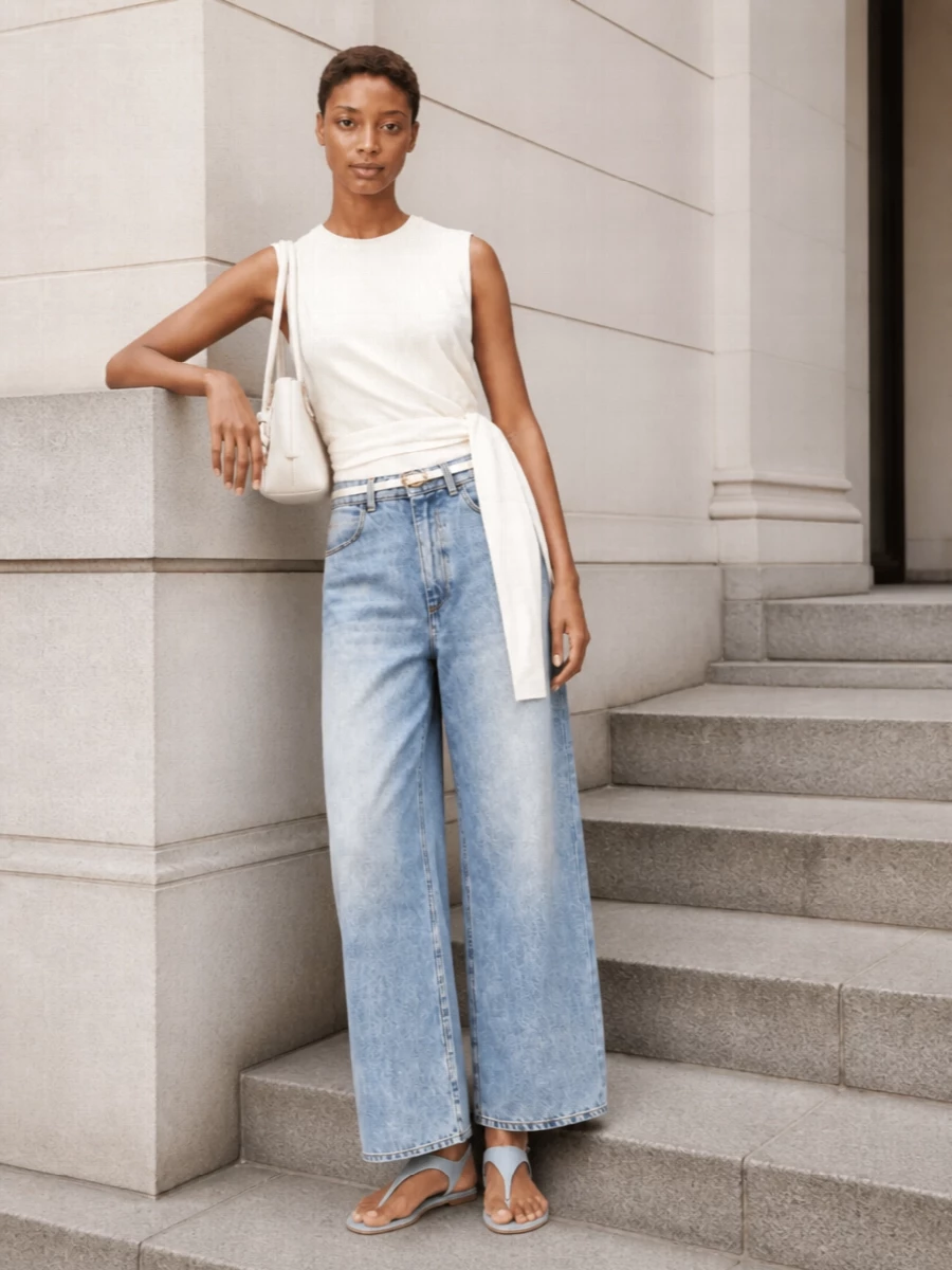 Rohe wide leg jeans ivory wrap top outfit