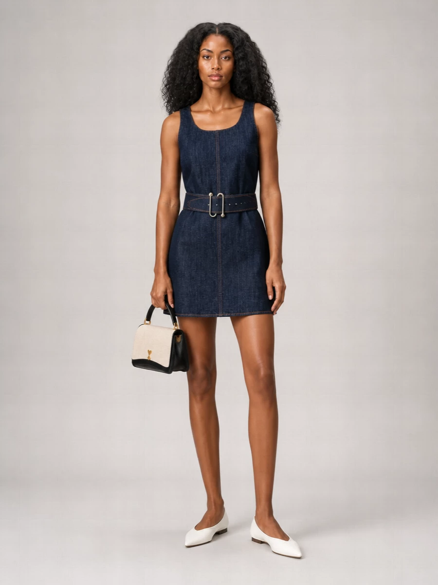 Ami Paris Denim Sleeveless Mini Dress